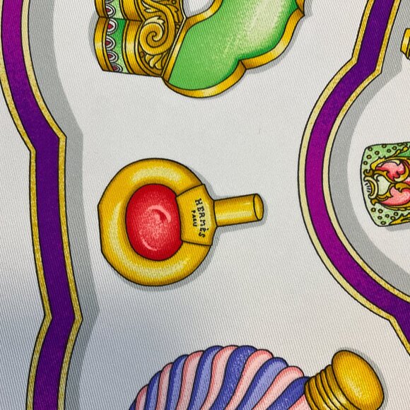 Hermes Green Multi Qu'Importe Le Flacon Print Square Silk Twill Scarf - Picture 11 of 11